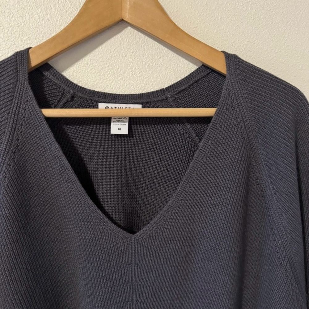 Athleta Handover Refined Wool Blend V Neck Ribbed Sweater Purple/Gray - Picture 2 of 8